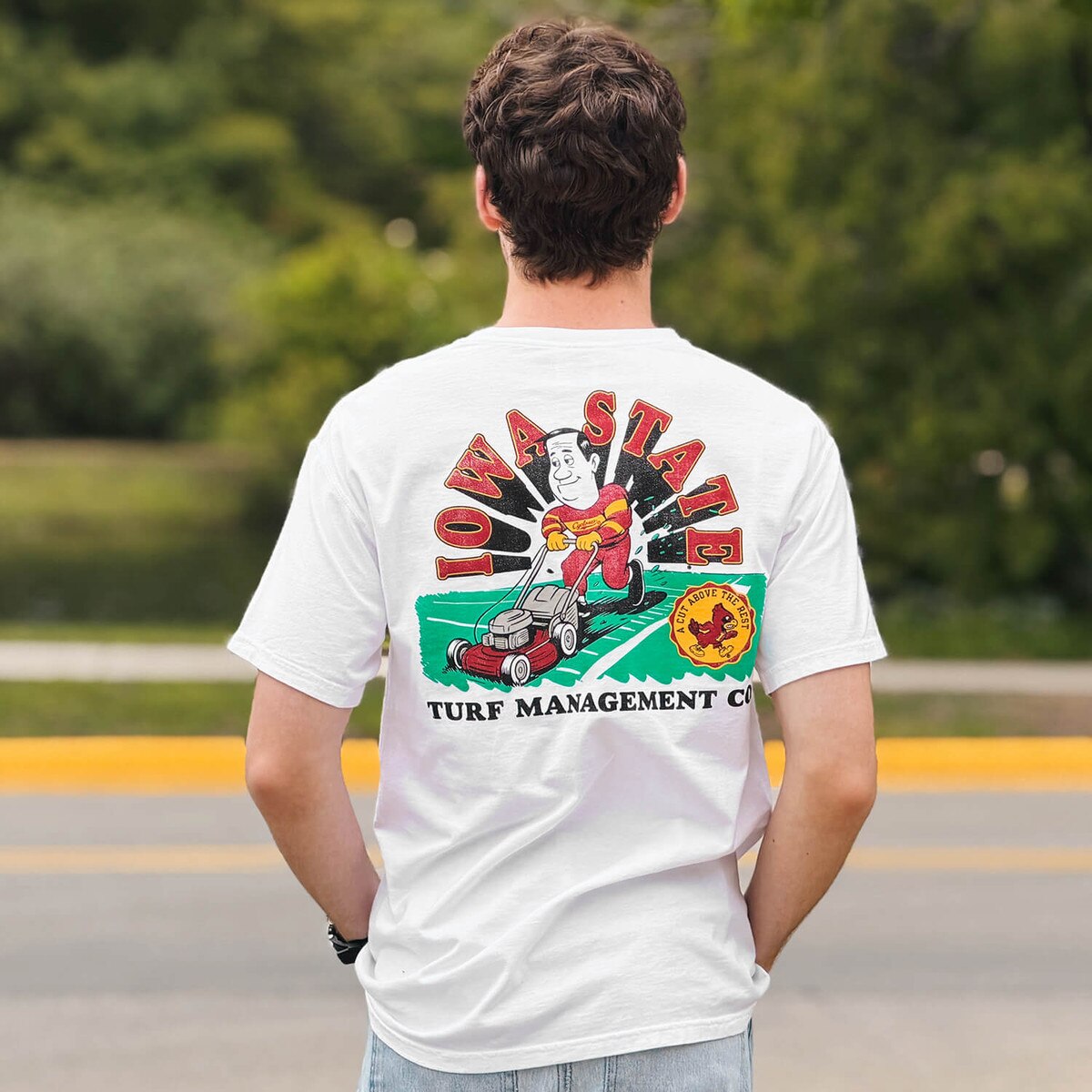 Comfort Wash Iowa State Turf Management White Short Sleeve T-Shirt back